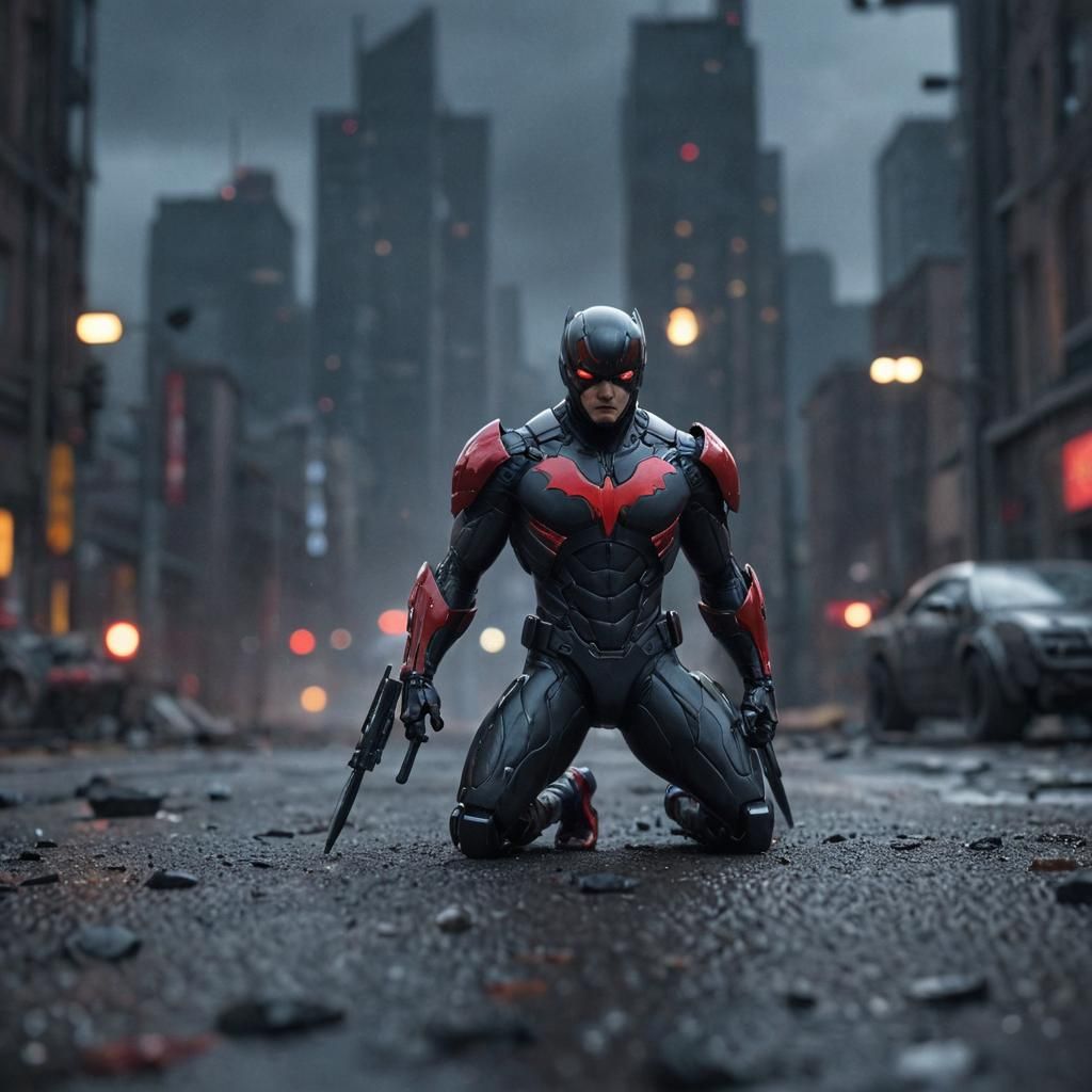 Futuristic Red Nightwing with Intricate Mech Details