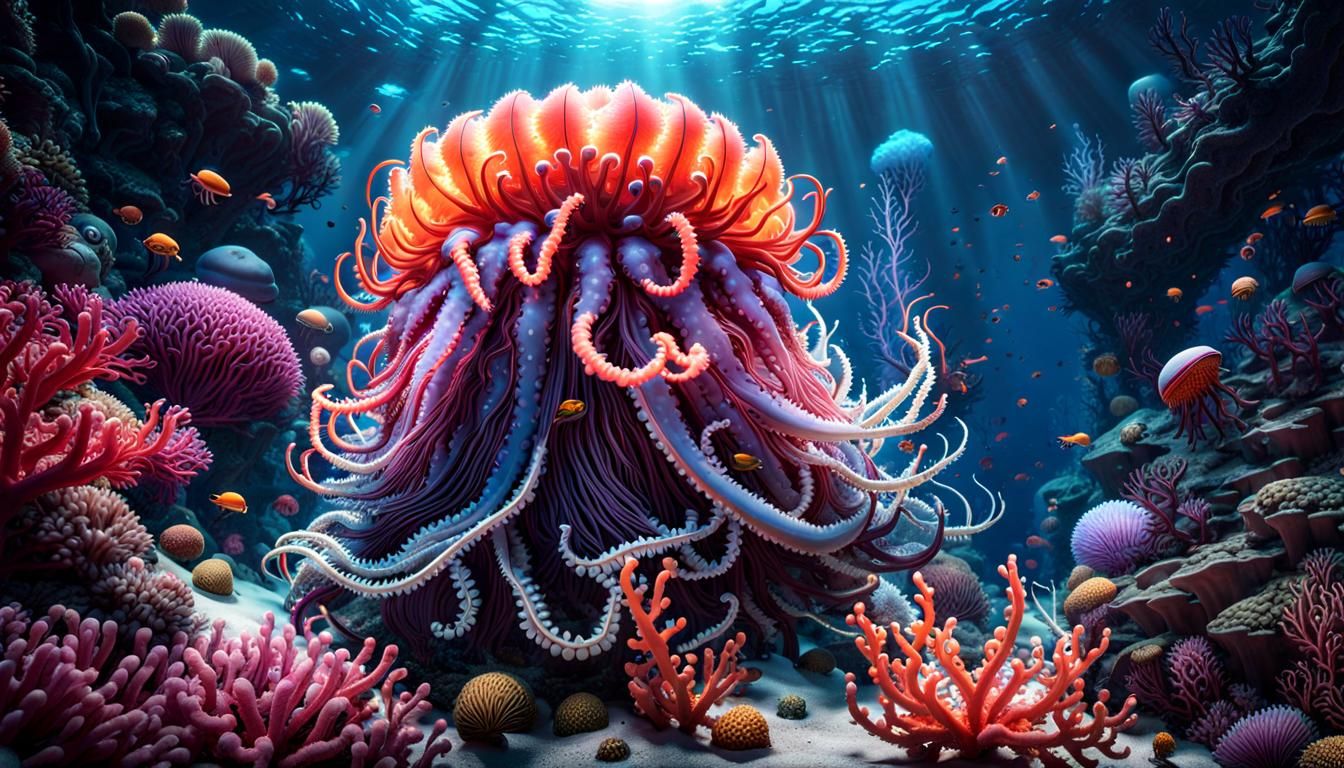 Mystical Ocean Depths with Jellyfish and Octopi