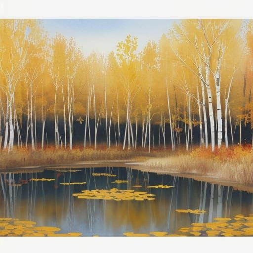 Autumn Birch Trees Watercolor Painting