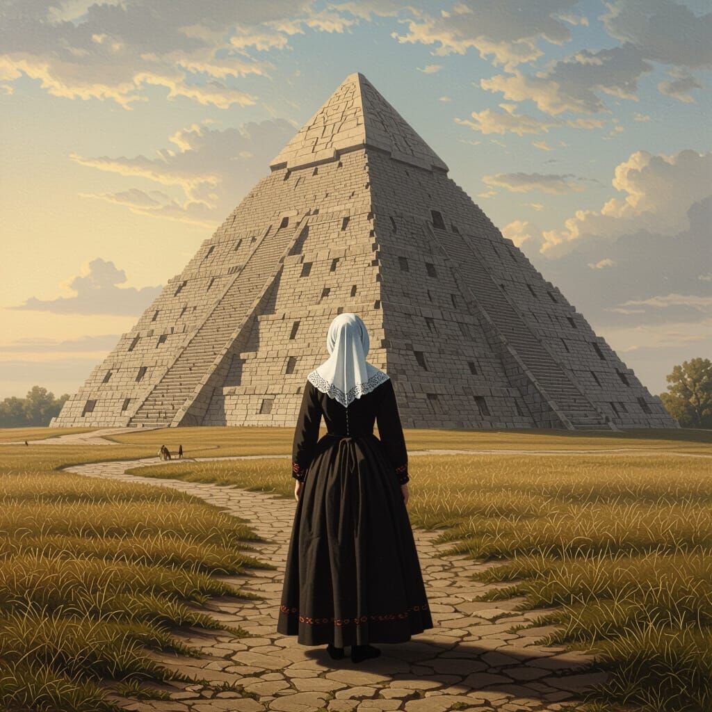 Nun at Pyramid in Romantic Style