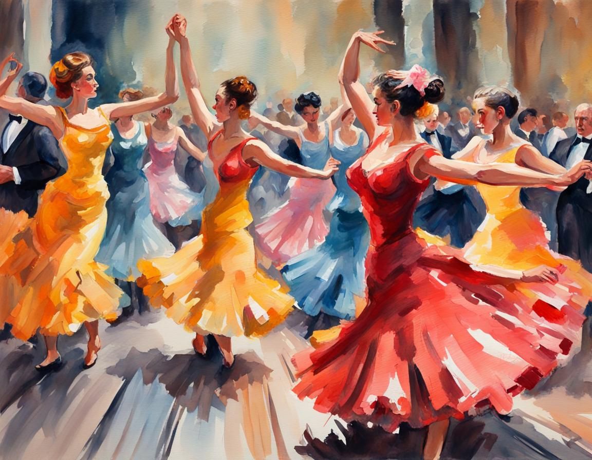 Can-Can Dance in Gouache Watercolor Style