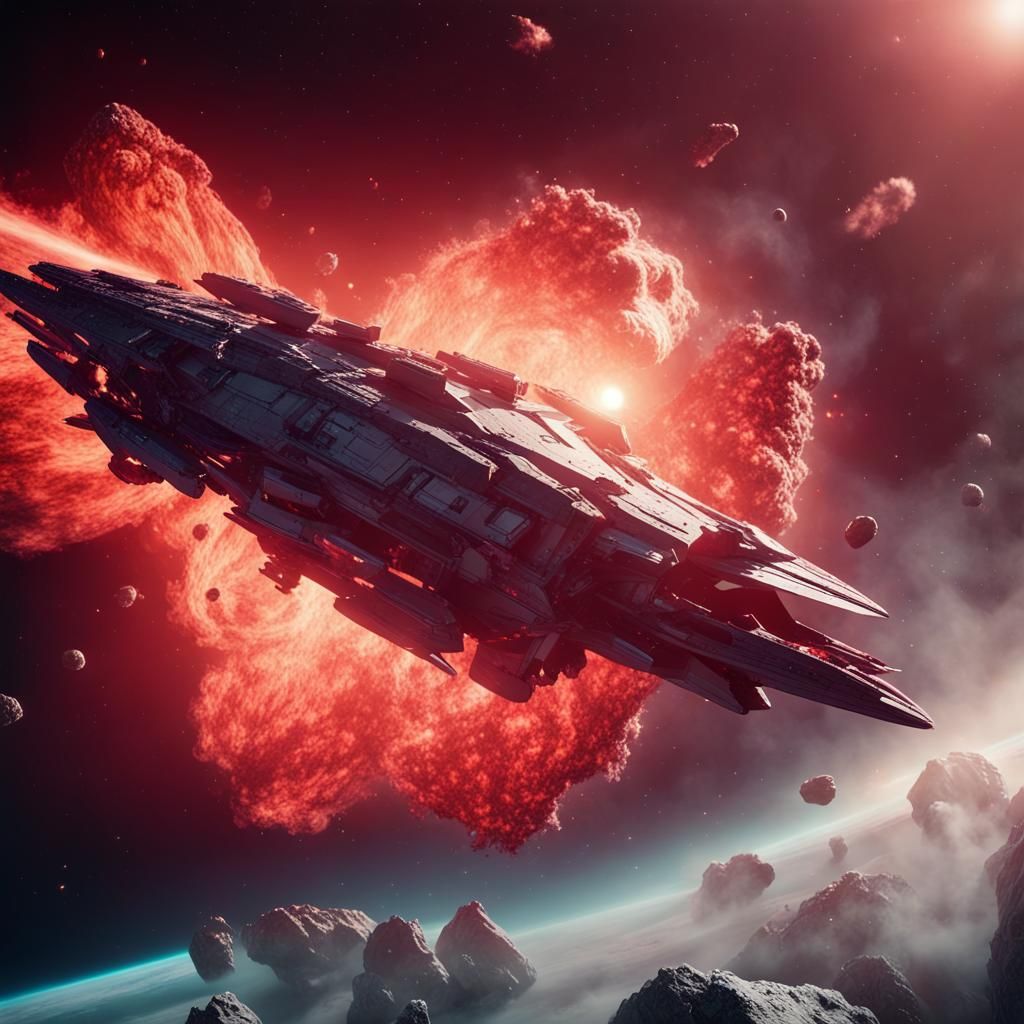 Starship Cruiser Exploding in Deep Space