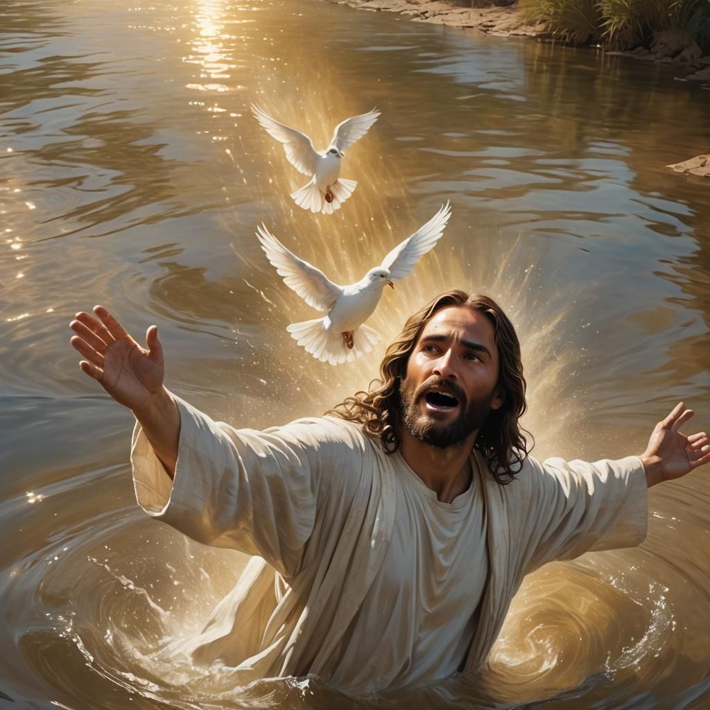 Jesus' Baptism: Holy Spirit Descends in Golden Light