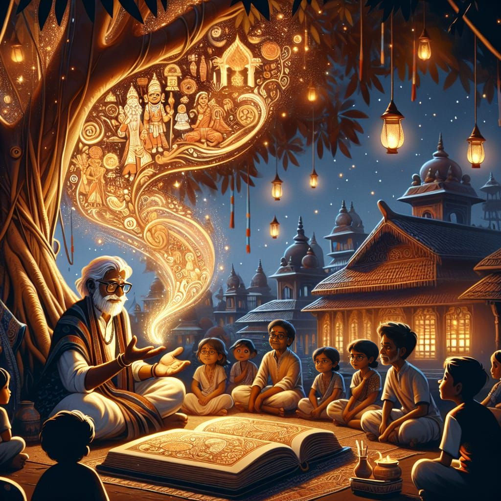 Magical Indian Village Storytelling Scene in Concept Art