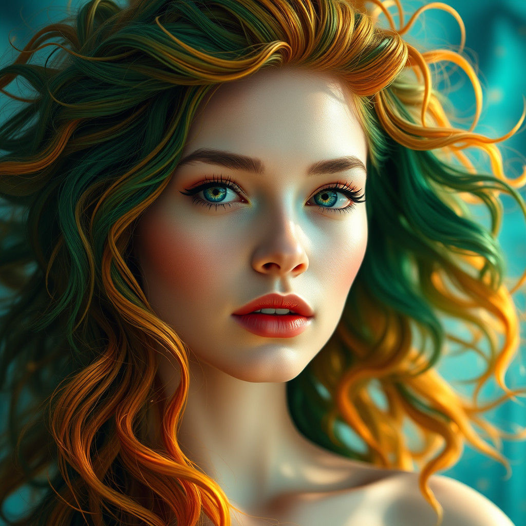 Stunning Woman with Luminous Skin and Vibrant Hair