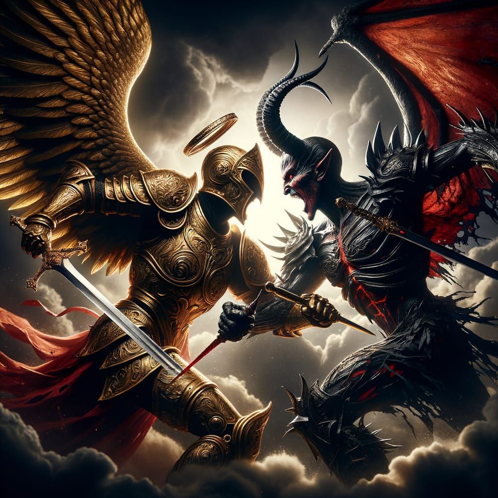 Archangel Gabriel and Lucifer Duel in Armor