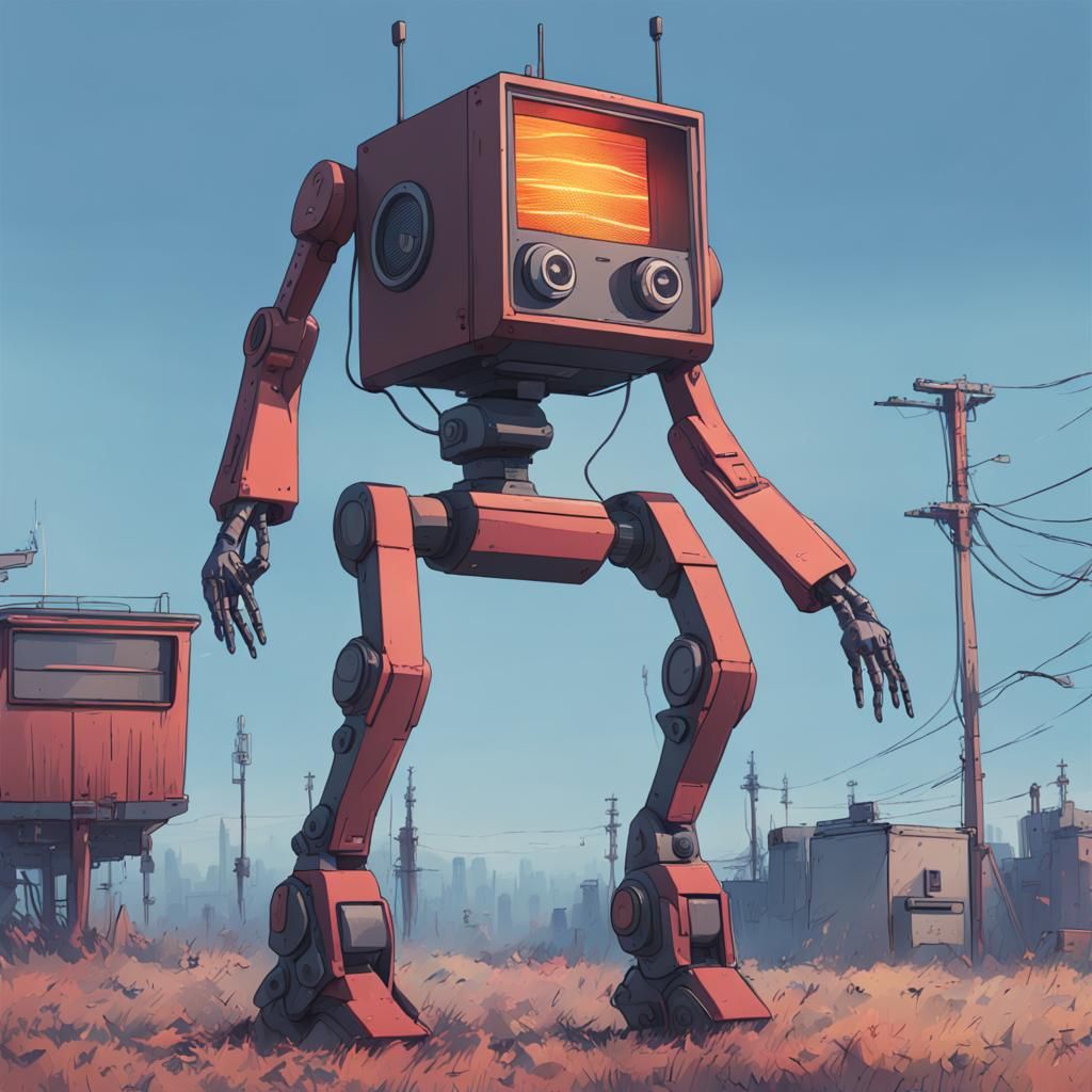 Anime Mecha Robot Dancing with Music Speakers