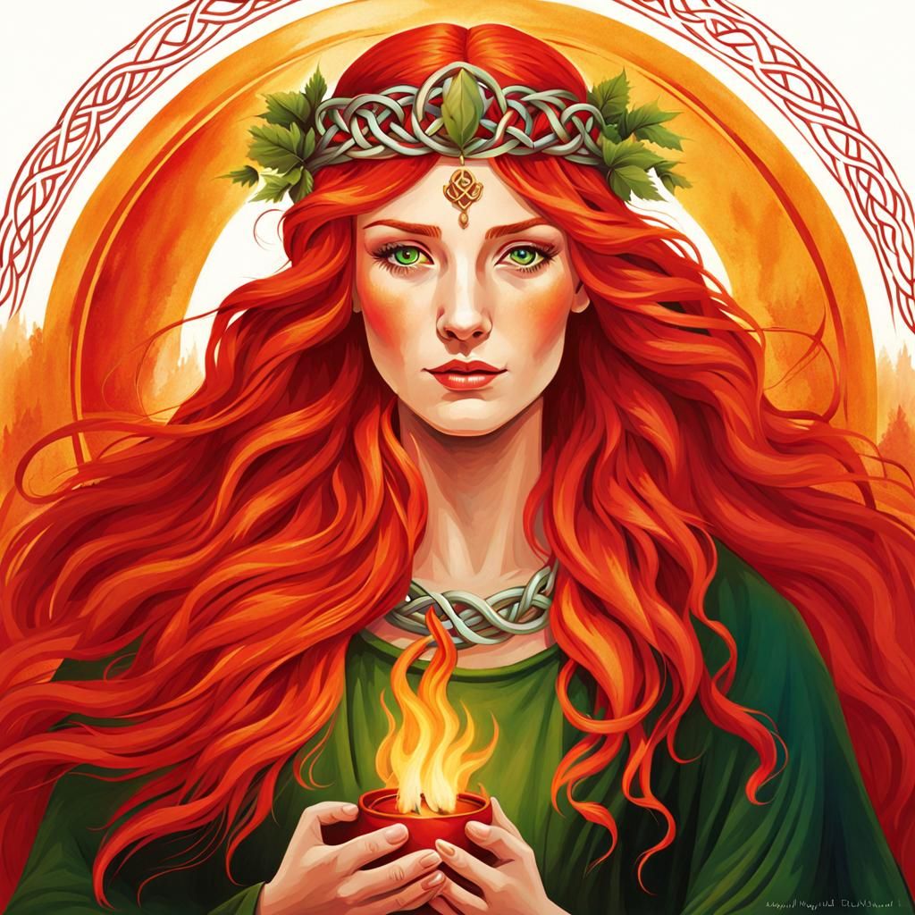 Celtic Goddess Brighid with Fire Portrait
