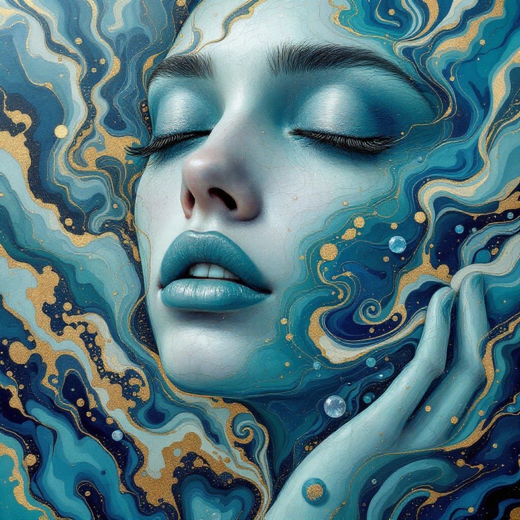 A captivating and ethereal portrait of a woman's face, adorn...