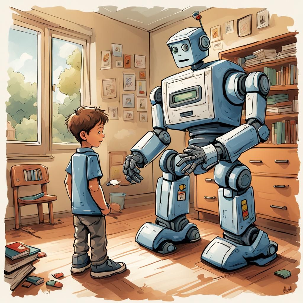 Robot Child's Bad Day: Cartoon Comic Strip