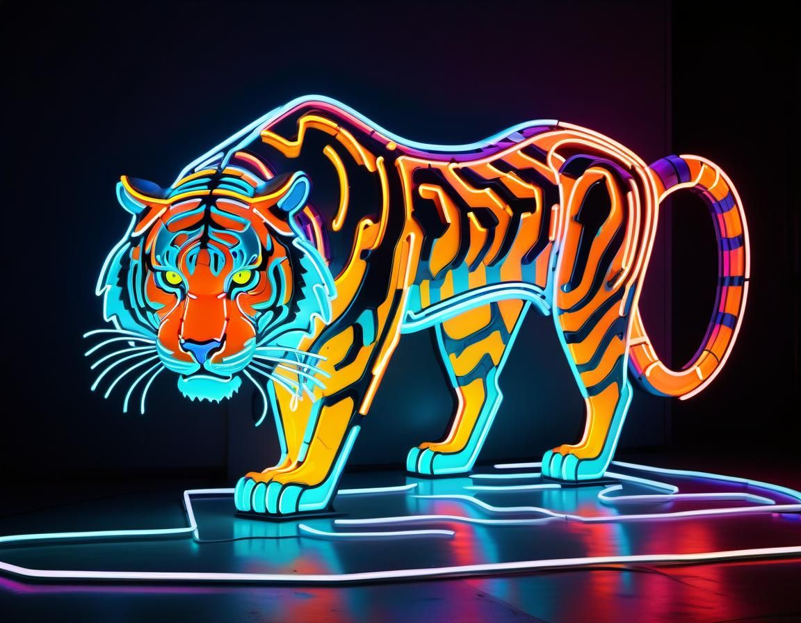 Menacing Neon Tiger in Backlit Animation Style