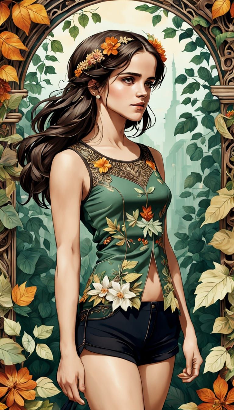 Ethereal Autumn Goddess with Floral Adornments