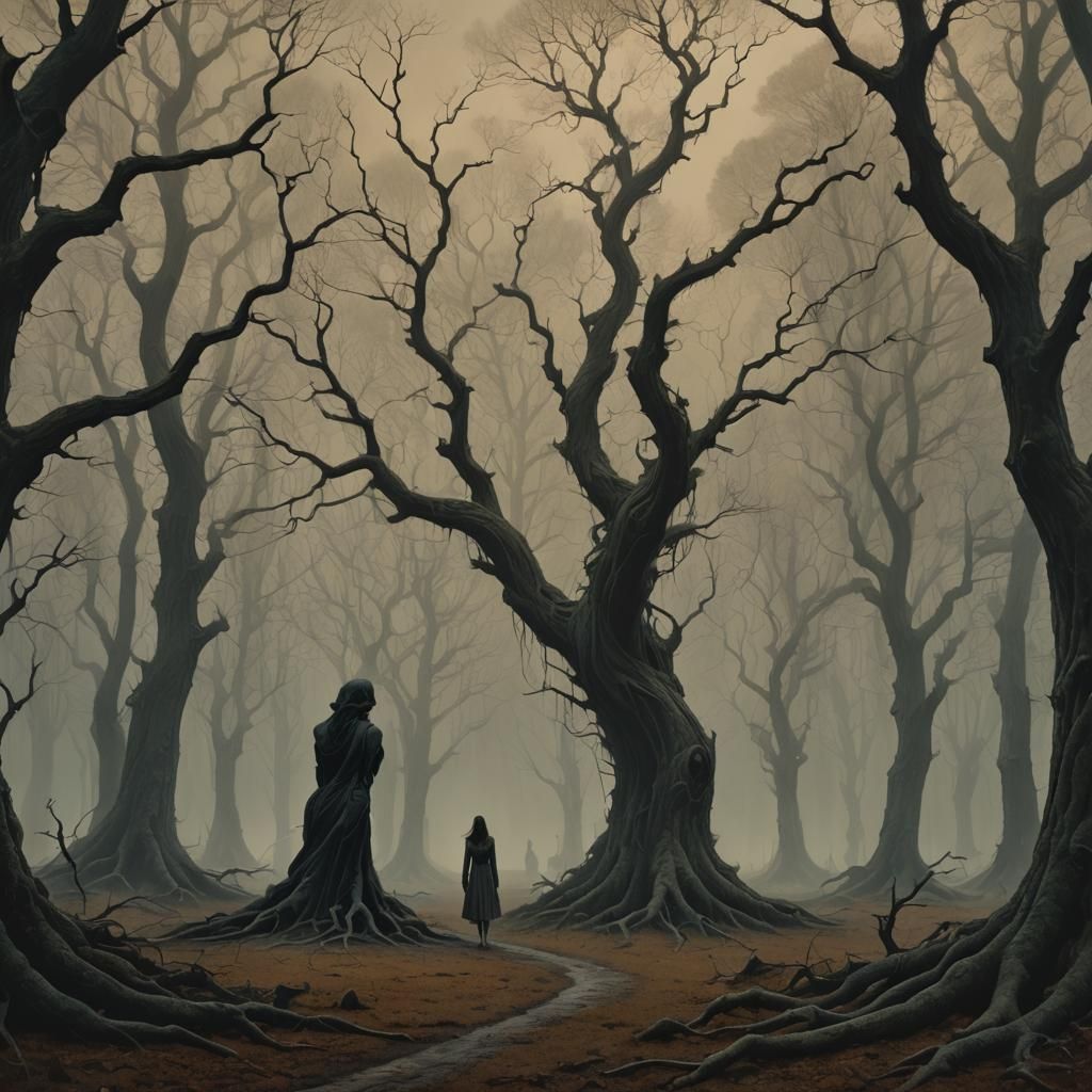 Eerie Forest Wanderer in Dark Lantern Light