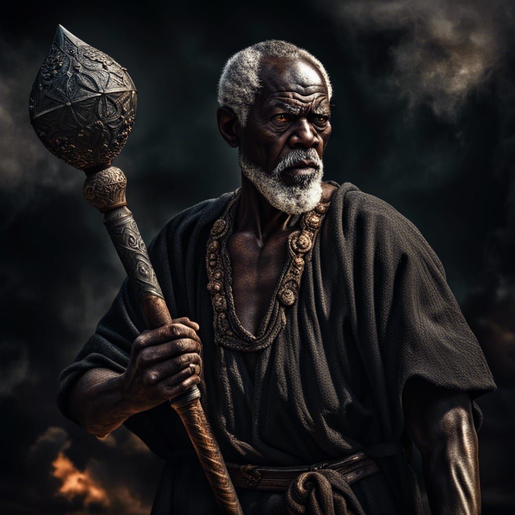 Intimidating Black Cleric with Mace in Hyperrealistic Style