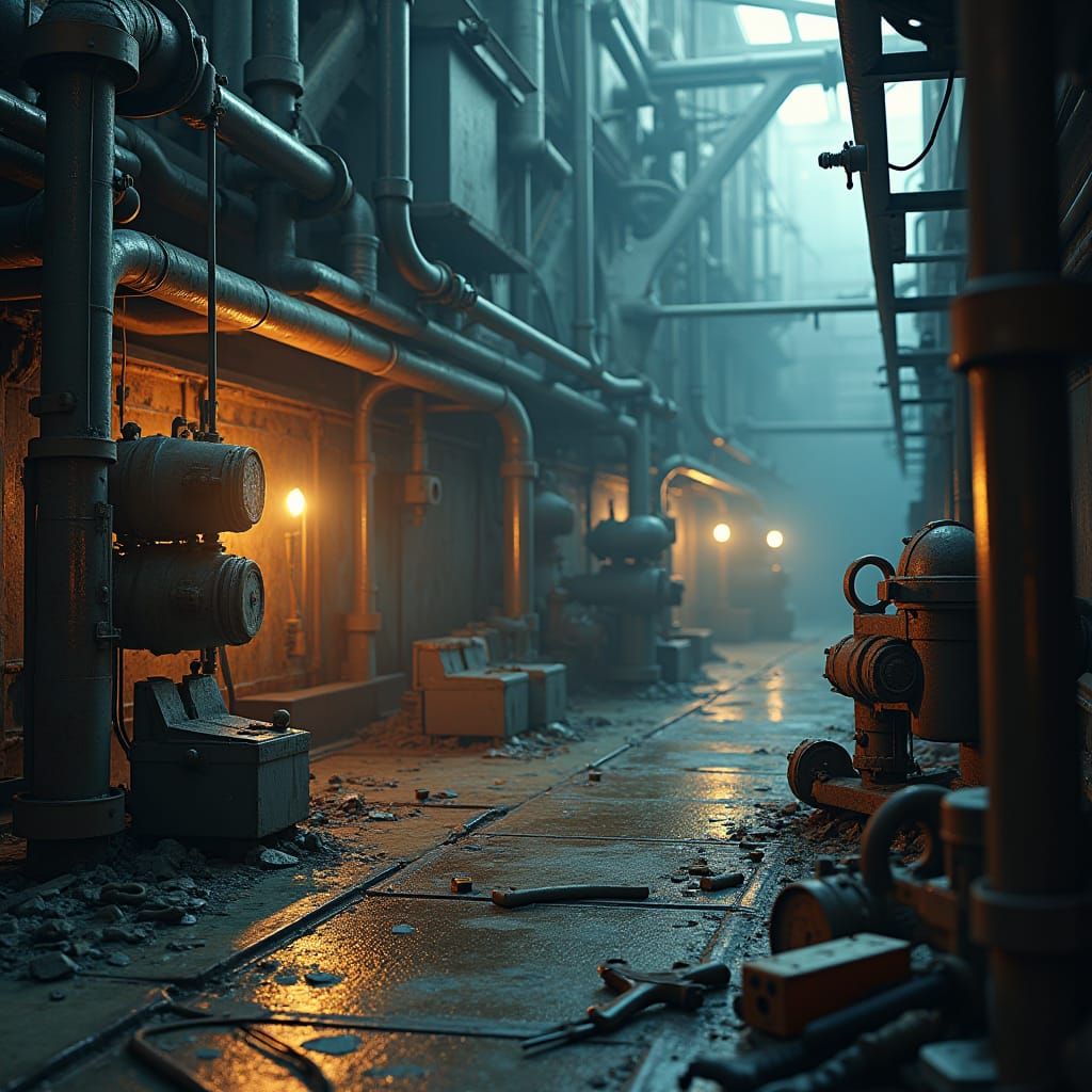 Eerie Oil Rig Work Area Near Reactor in Unreal Engine