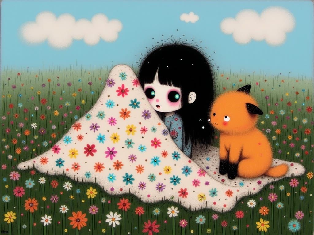 A Cute Girl Monster Figure in a Floral Wonderland
