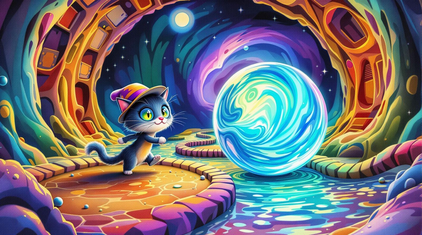 Surreal Cat Golfing in Quantum Dreamscape