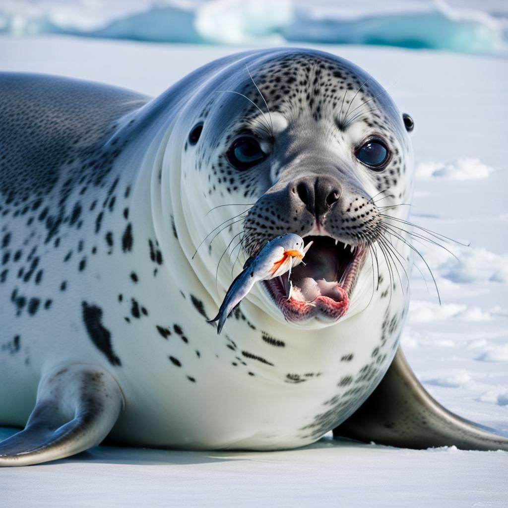 Leopard Seal Eating Fish in Antarctic Waters