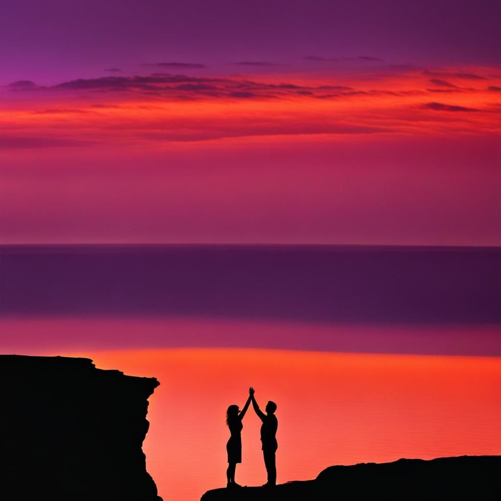 Minimalist Sunset Scene with Silhouetted Figures