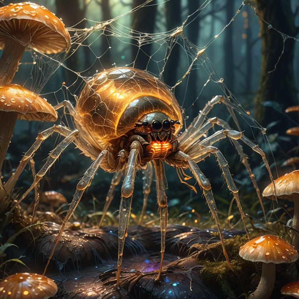 Glowing Spider on Mushroom in Fantasy Art Style