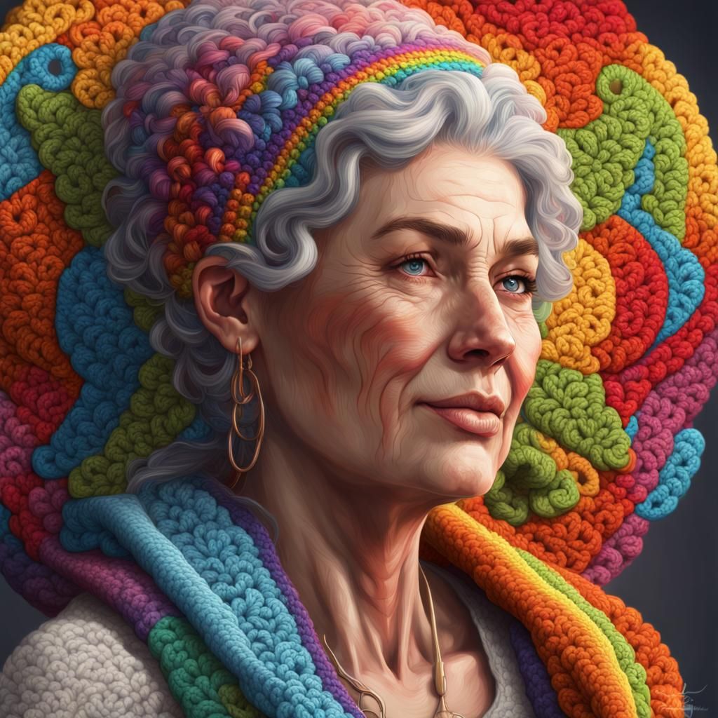 Rainbow Granny Square: Digital Art Portrait