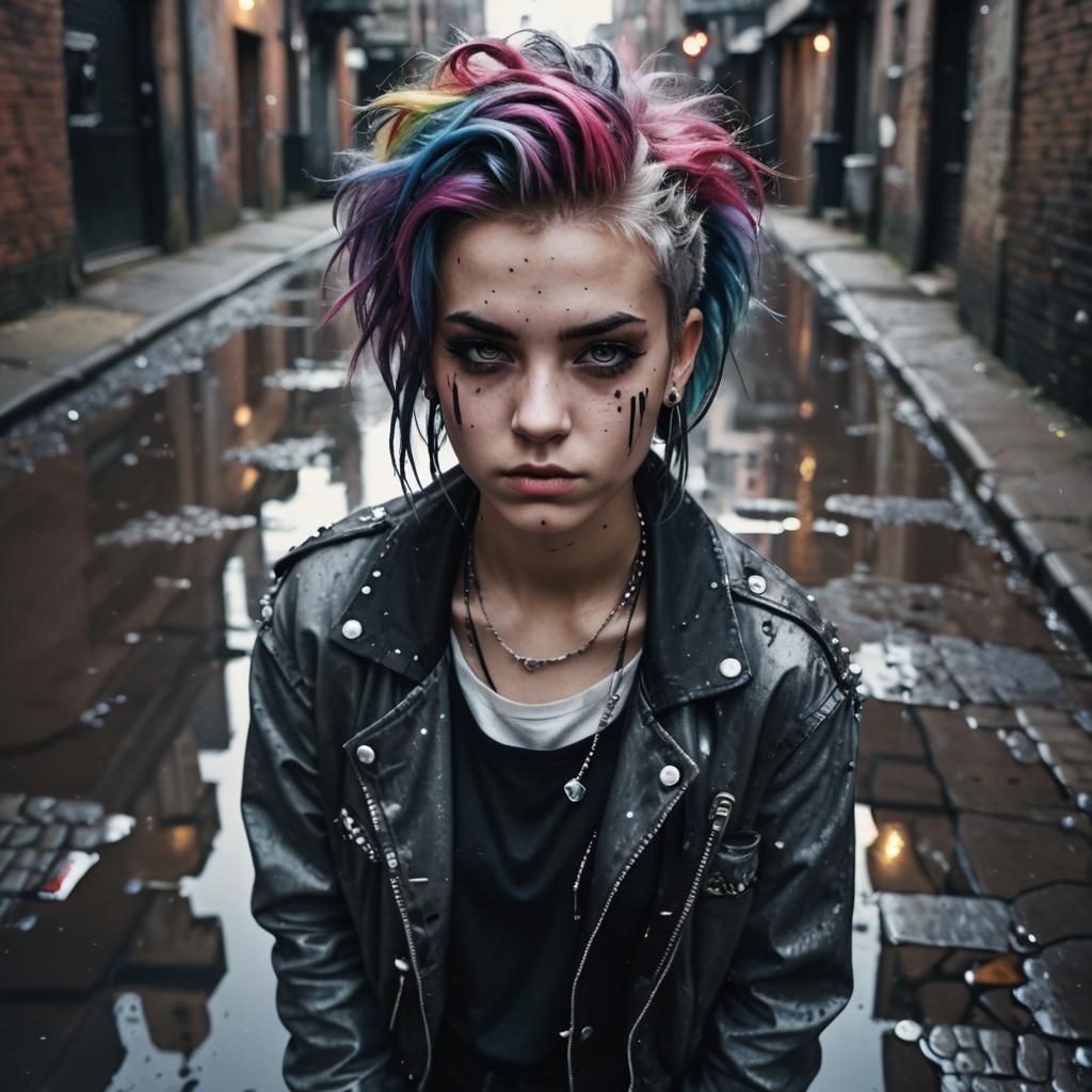 Punk Girl Portrait in Dimly Lit Alleyway