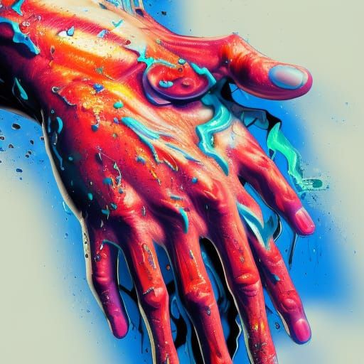 Hyperrealistic Hand Reaching Out in Splash Art Style