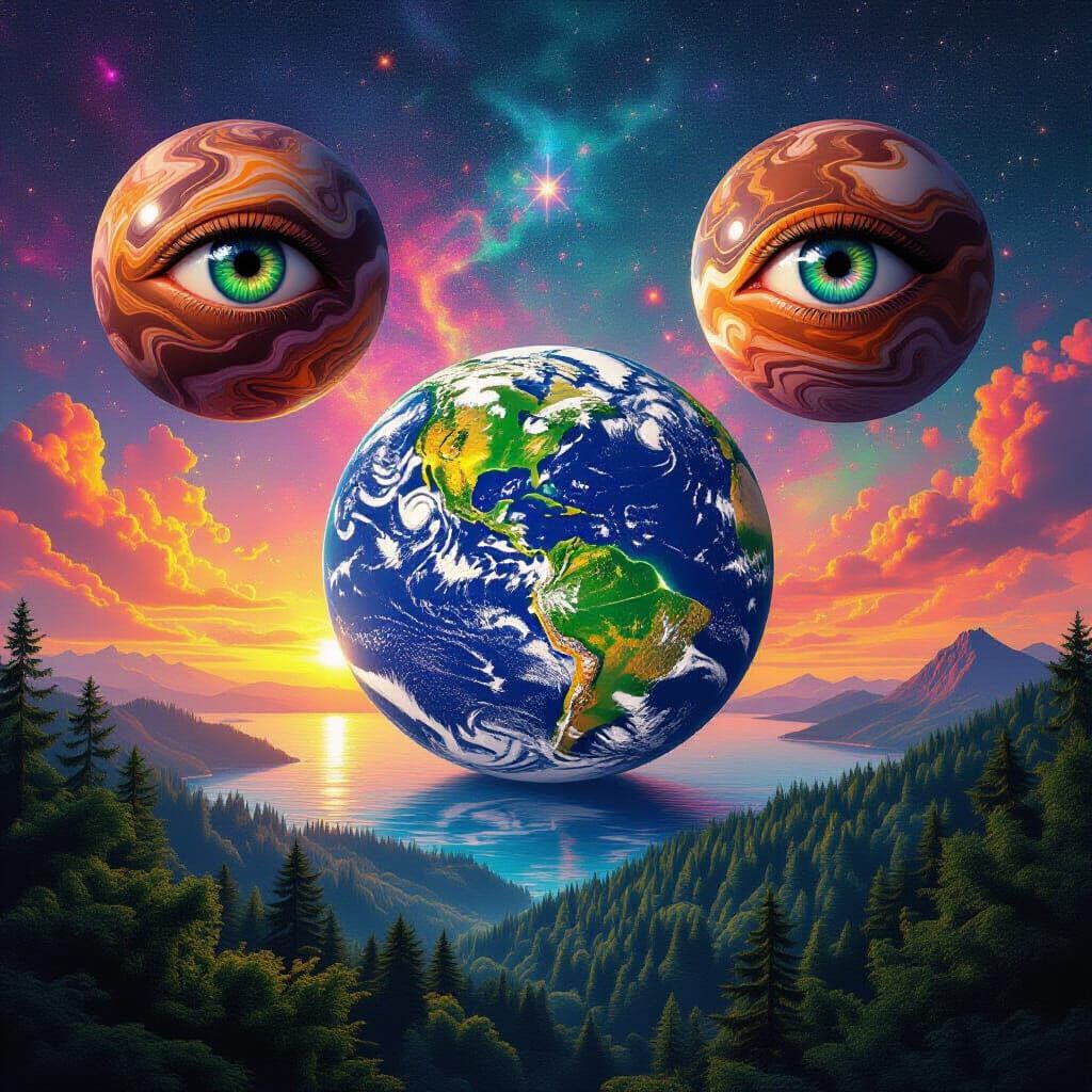 Strawberry Earth Planet with Chocolate Moons, in Digital Art...