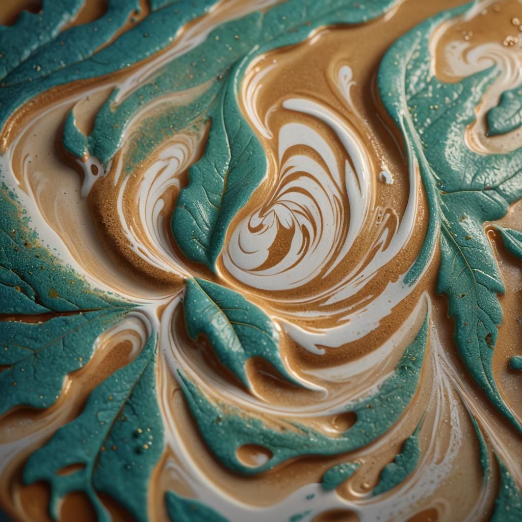 Latte Art Leaf Detail in Dreamlike Style