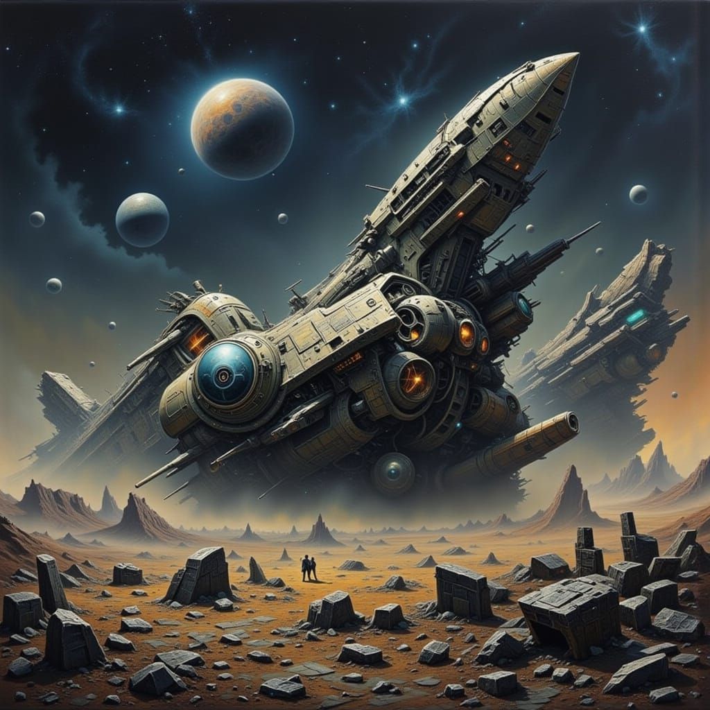 Derelict Spaceship in Asteroid Field