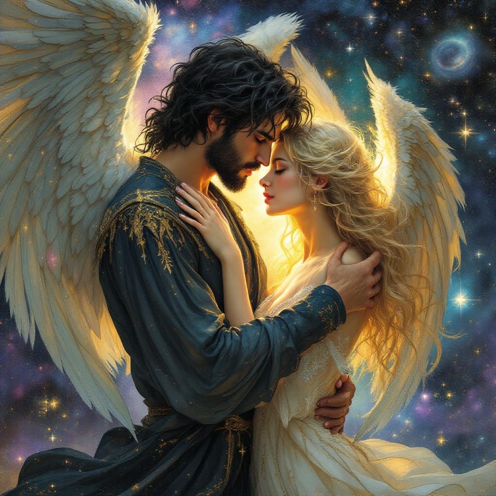 Celestial Lovers in Starry Galaxy