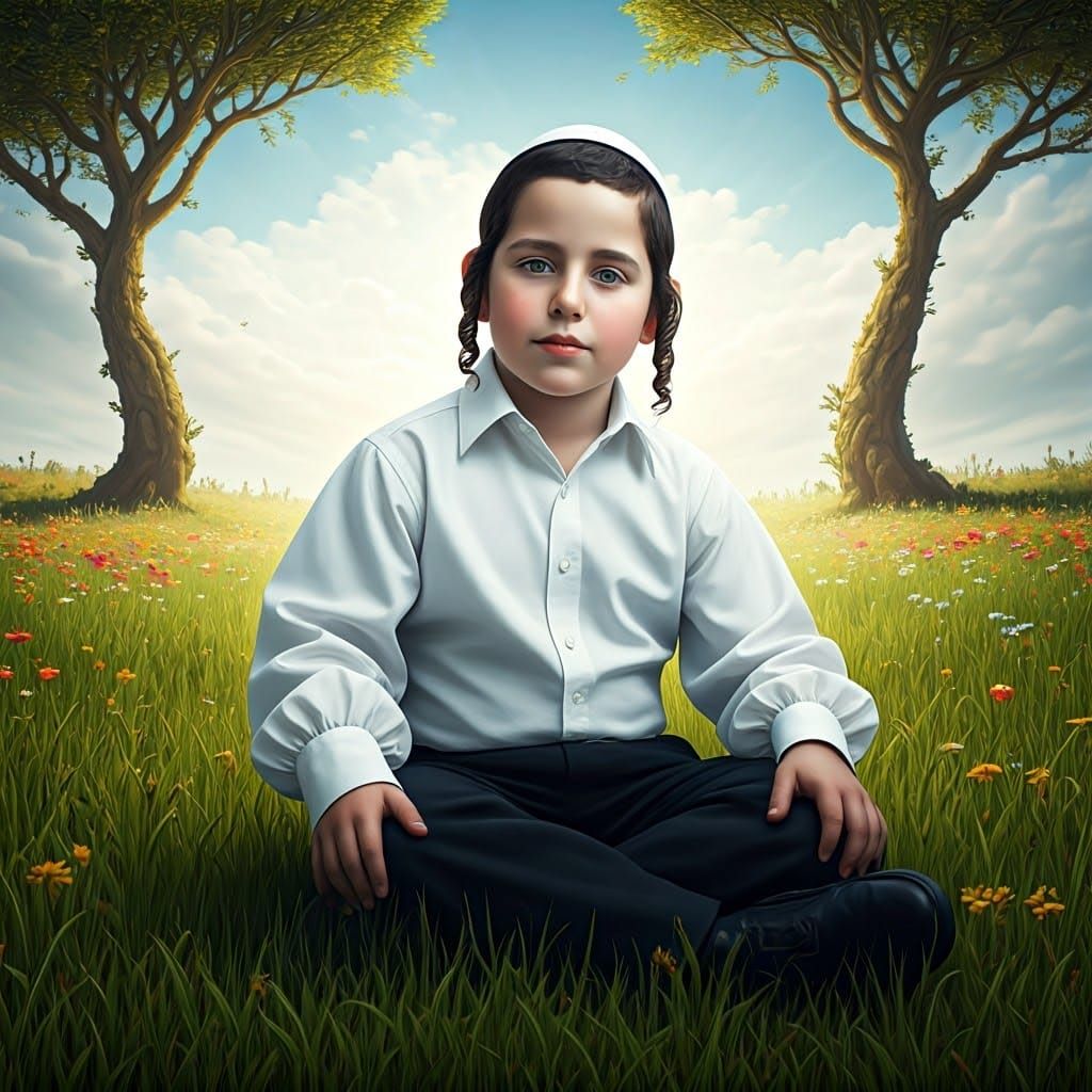 Boy in Field: Hyper-Realistic Digital Art