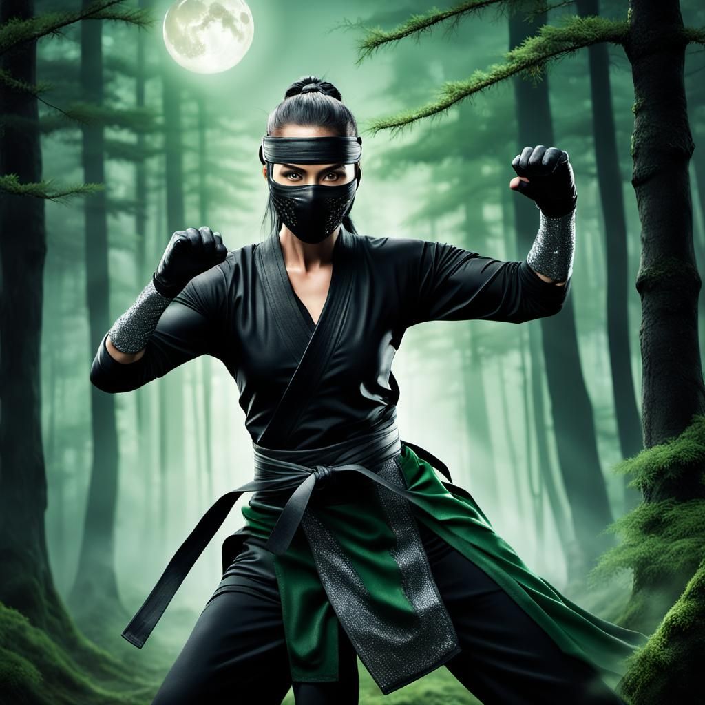 Ninja Woman in Forest: 3D Anime Art