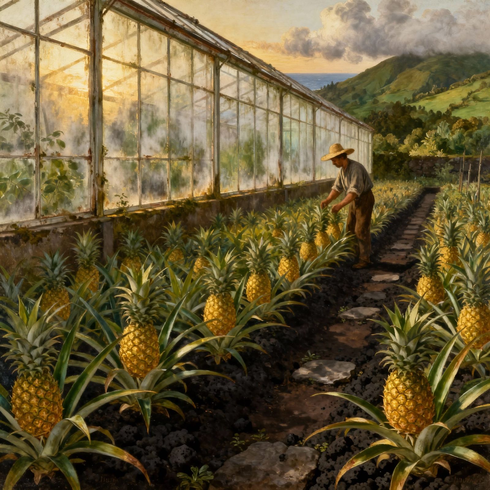 19th Century Pineapple Greenhouse in Azores, Oil Painting