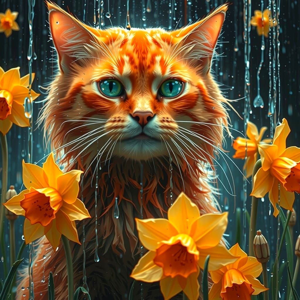 Whimsical Feline Fantasy in Vibrant Triadic Colors