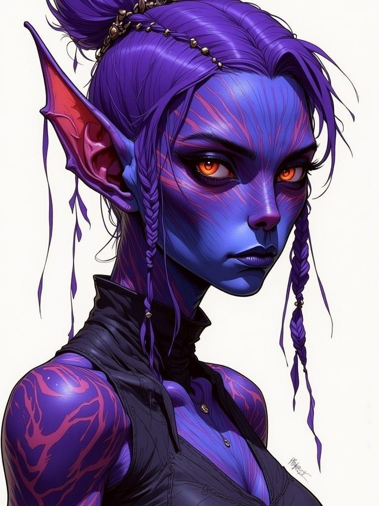 <lora:Sectator Gith:1.0> purple female githyanki in the style of dnd