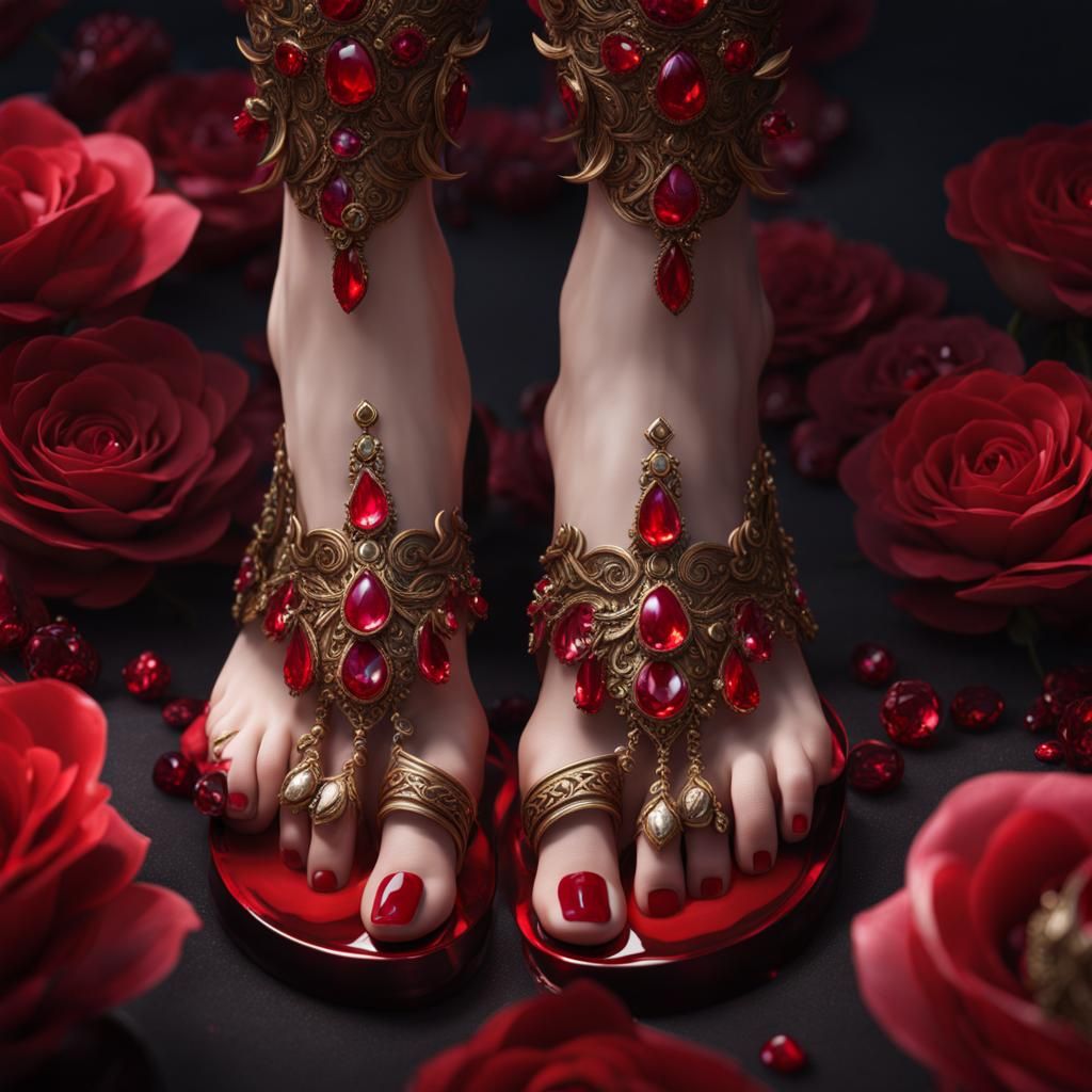 Detailed Ruby Red Toenails Fantasy Concept Art