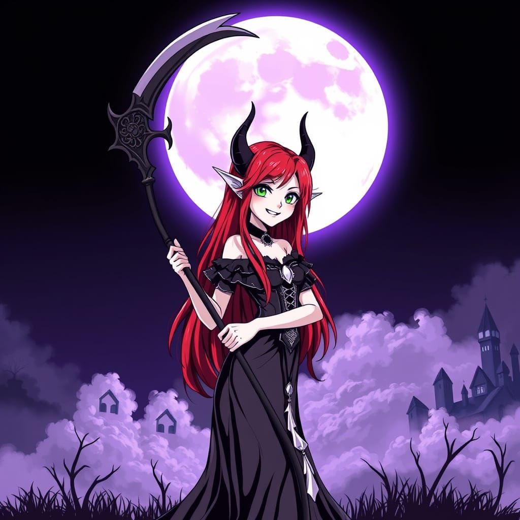 Demon Princess with Scythe in Manga Style