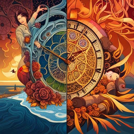 Four Seasons Astronomical Clock Digital Illustration