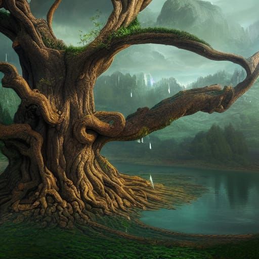 Mighty Oak Tree Growing from Open Hand