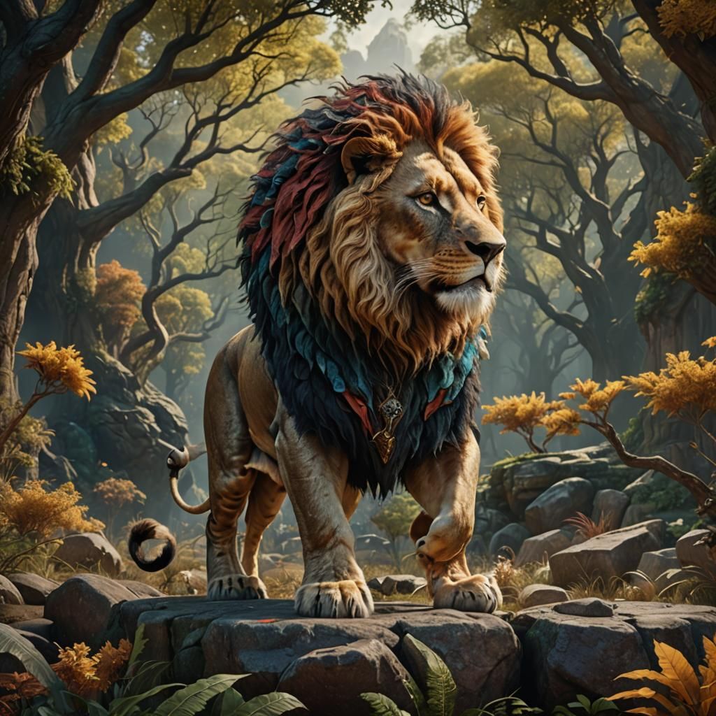 Detailed Lion Matte Painting in Deep Color
