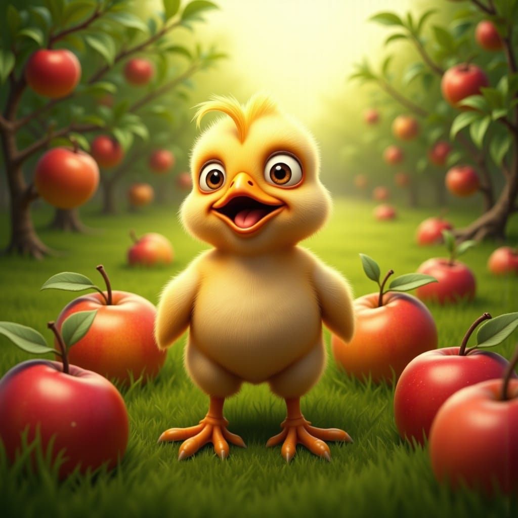 Angry Baby Chicks in Sunny Orchard, CGI Render