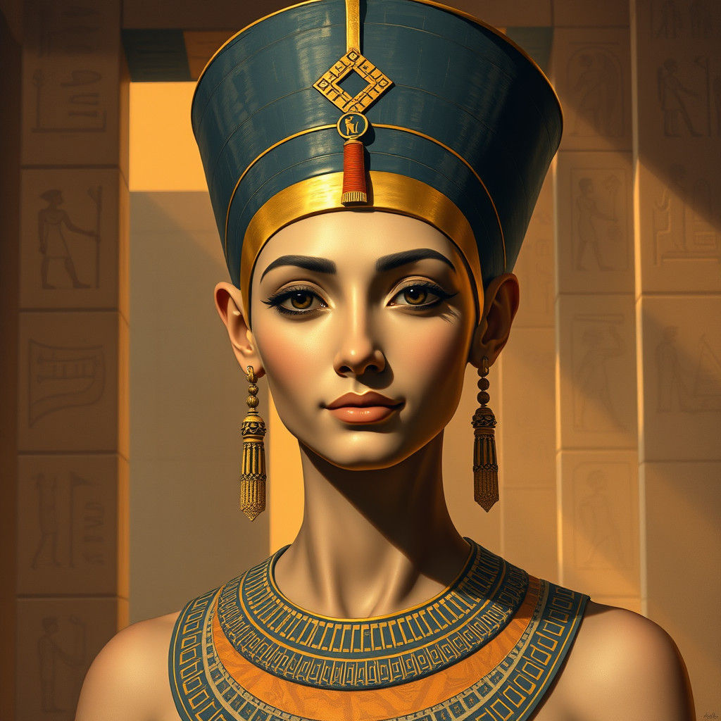 Nefertiti in Golden Headdress: An Egyptian Portrait