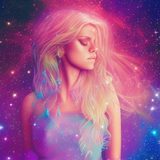 Holographic Astral Beauty in Mixed Media Style