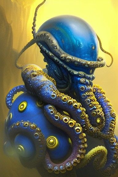 Blue Ring Octopus Warrior in Detailed Armor