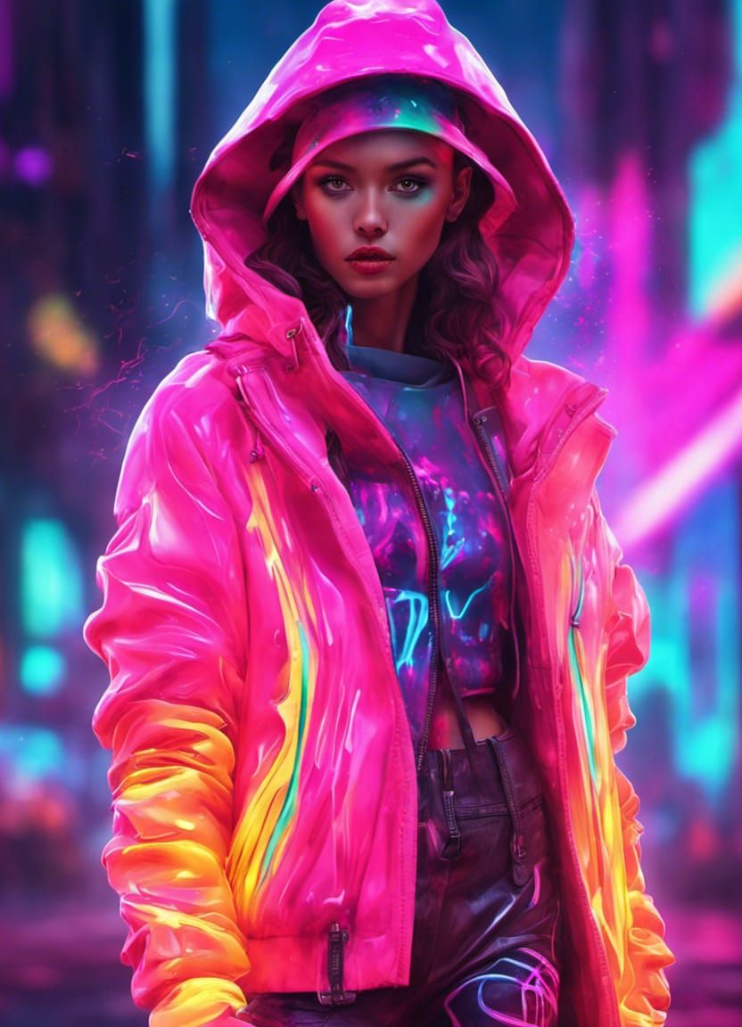 Neon Fashion Model in Synthwave Retro Style