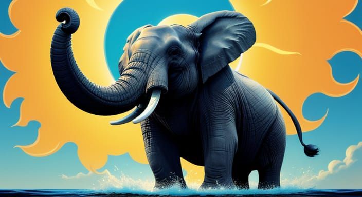 Joyful Elephant Under Warm Glowing Sun in Anime Style
