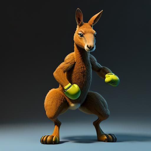 Kangaroo with Boxing Gloves: Pixar-Style 3D Art