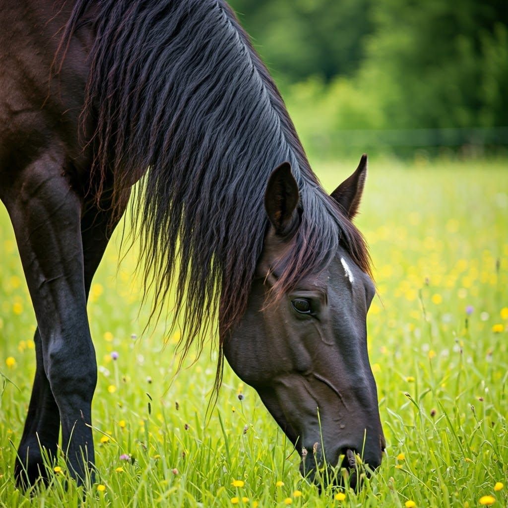 Majestic Horse in Impressionist Summer Meadow