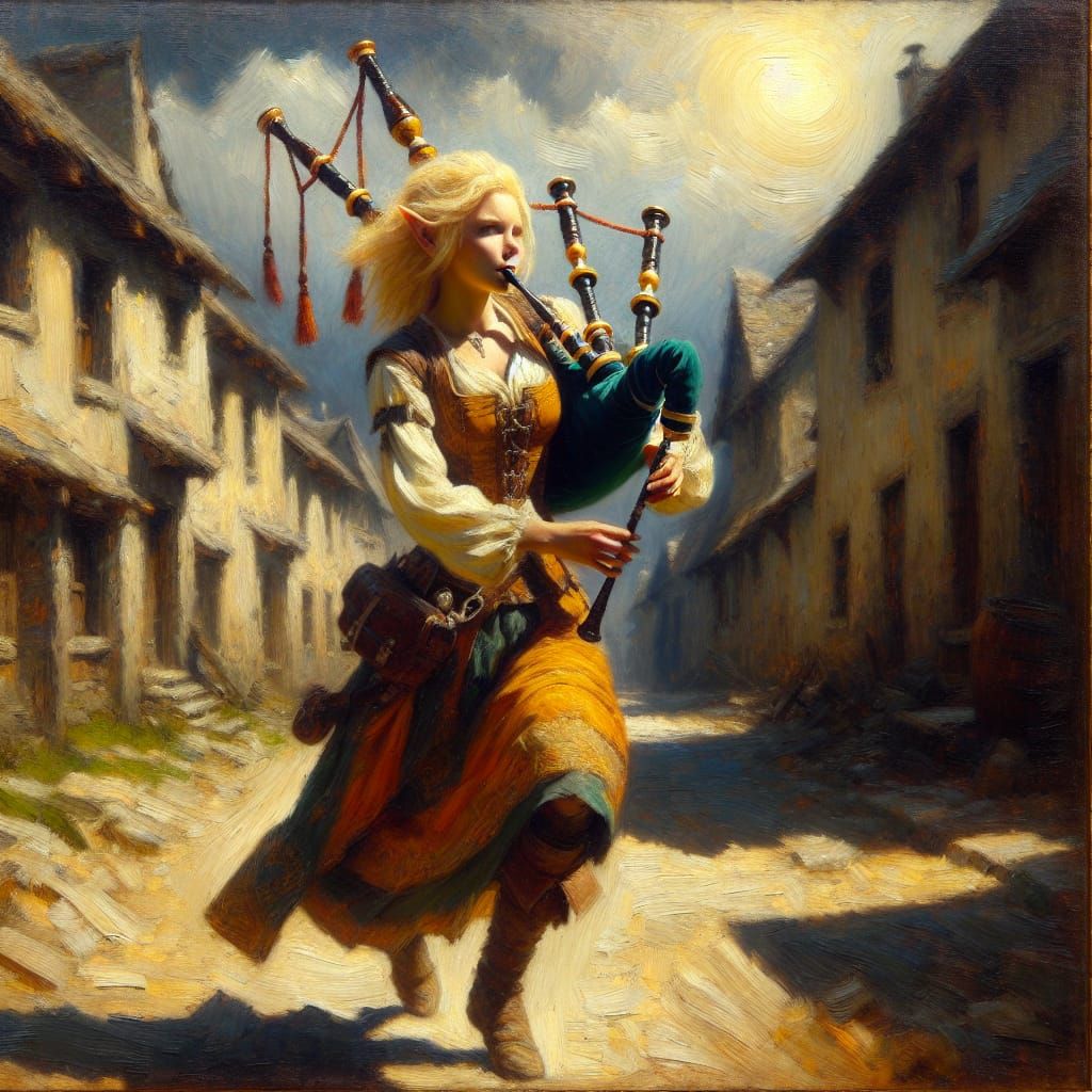 Sensational Tenebrism Portrait of Blonde Elf Adventurer with...